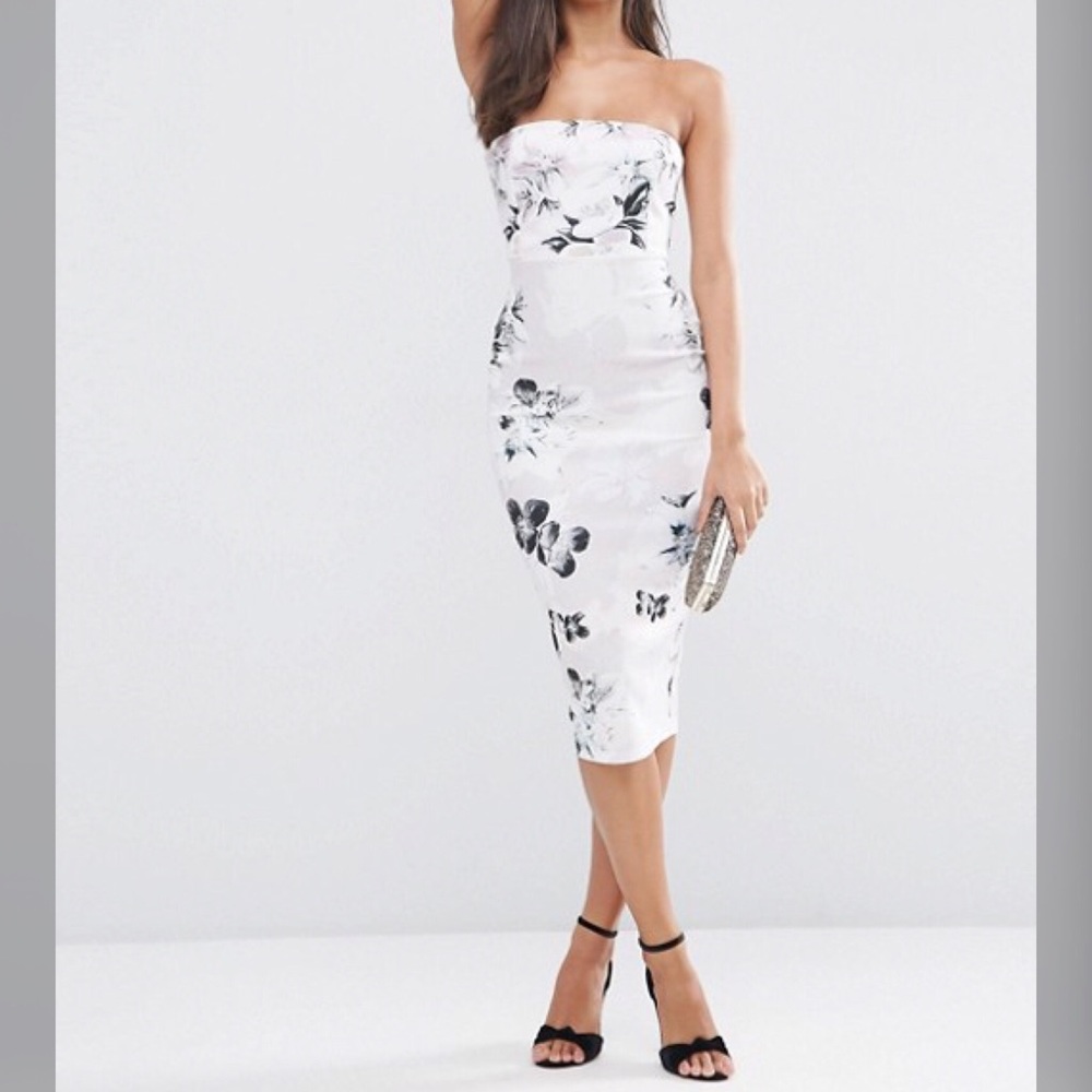 ASOS Floral Bandeau Scuba Midi Dress